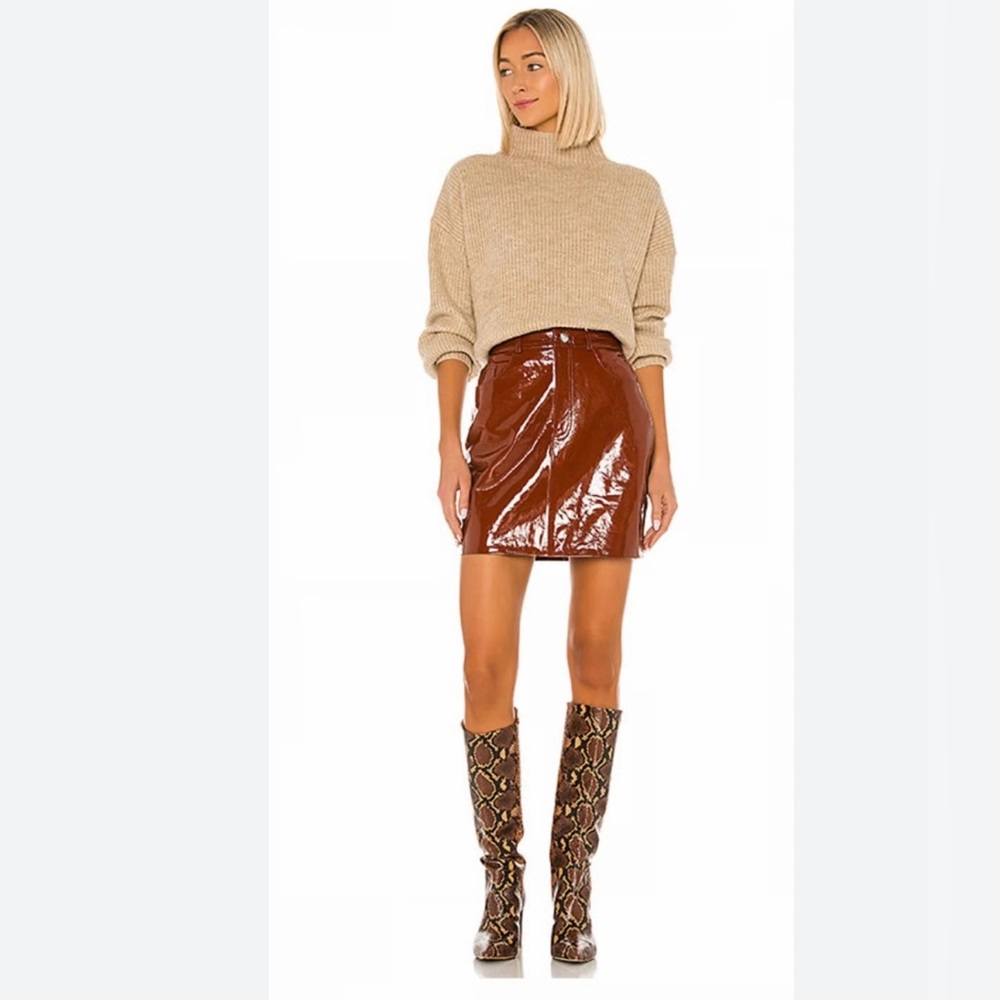LPA 416 for Revolve Warm Brown Patten Leather Mini Skirt NWT Sz M Ret $398